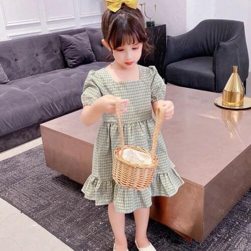 Girl Dress Kids Baby Clothes 2021 Green Spring Summer Short Sleeve Princess Casual Long Style School Uniform Dresses Children Cl