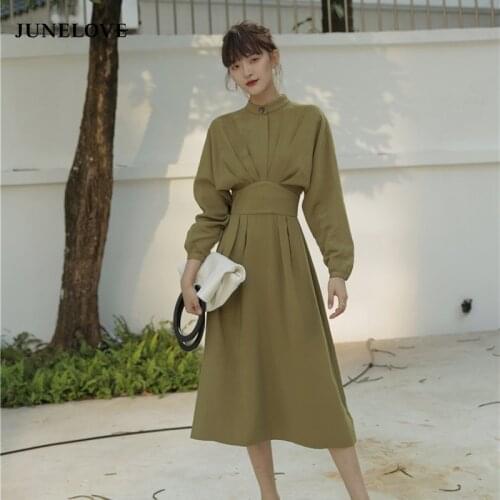 HStar Women Vintage french style A-line Party Midi Dress Long Batwing Sleeve O neck Elegant Casual Dress New Fashion Vestidos