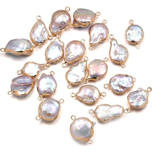 Natural Freshwater Pearl Pendant irregular Double hole connector Pendants for Jewelry Making DIY Bracelet Necklaces Accessories