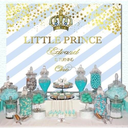 Custom blue and gold prince king crown striped background High quality Computer print party backdrops