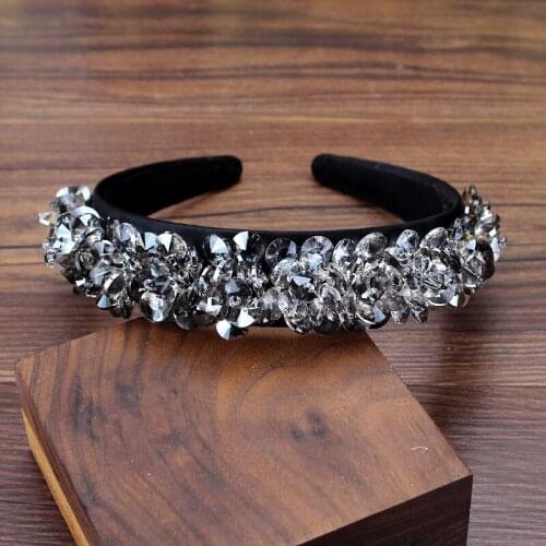Handmade Grey Navy Crystal Beaded Hairbands Rhinestone Hair Headband Flower Head Bands For Women Jewelry Headpiece