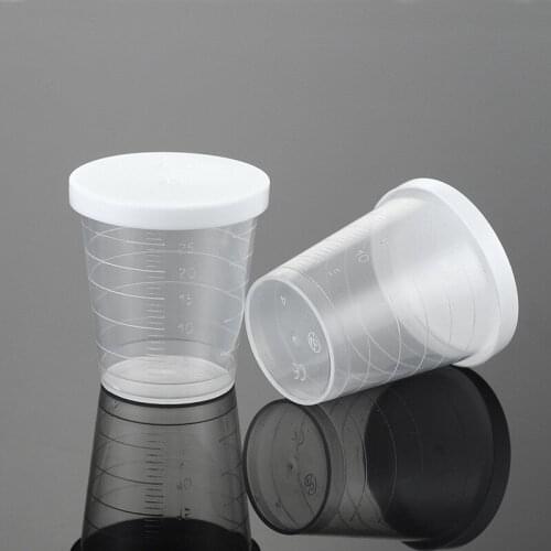 30ml White Lid Indexing Clear Container Tub Clear PP Liquid Measuring Cups Plastic Graduaeted Laboratory Test Cylinder F192