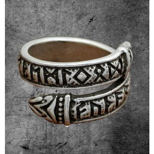 Adjustable Vintage-Norse Vikings-Rune Dragon Ring Elder Futhark Snake Ring For Men Punk Nordic Amulet Jewelry Christmas Gift