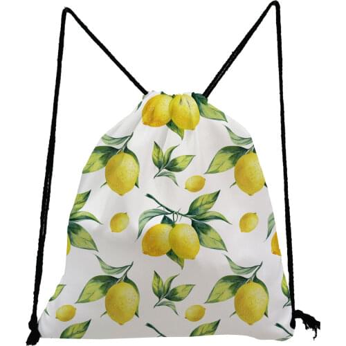 Plant Fruit Drawstring Bags Lemon Printed Backpack Bag Unisex Casual Shoe Bag for School Portable Softback Bag Custom Pattern