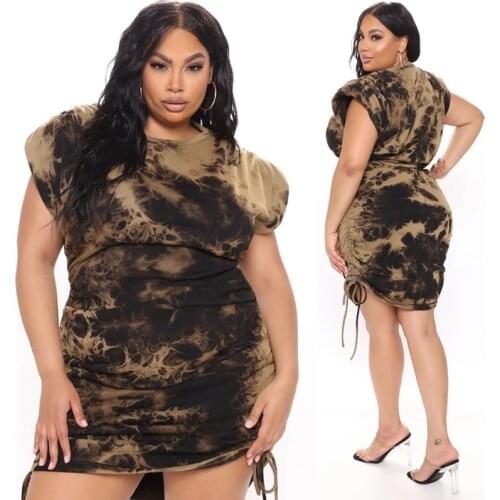 Sc0307 spot 2021 summer new European and American large size womens Vest print dyed drawstring bandage dress