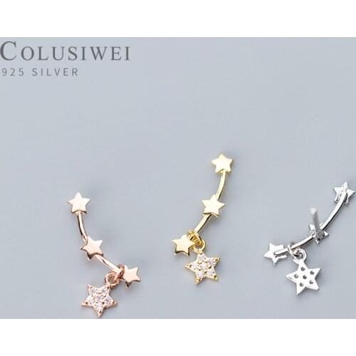 COLUSIWEI Real 925 Sterling Silver Fashion Dazzling Clear Stud Earring for Women 3 Color Twinkle Stars Earrings Fine Jewelry
