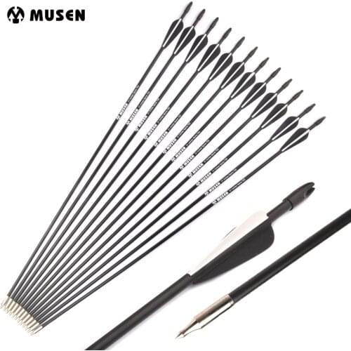 31.5 inch Glassfiber Arrow Spine 700 Diameter 7mm with 2 Black 1 White Feather for Recurve Bow Archery Hunting Shooting