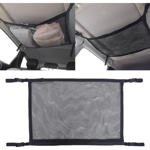 Universal Car Organizer Car Ceiling Roof String Net Interior Mesh Pocket Cargo Net Zipper Storage Bag For Car Van Pickup SUV MPV
