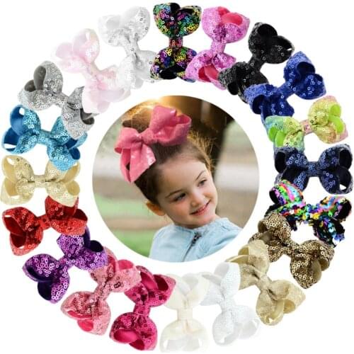 Approx 3.15" Girls Hair Pin Glitter Bling Shining Sequins Ribbon Bows Alligator Clips Hairpins Kids Clips Hair Accessories