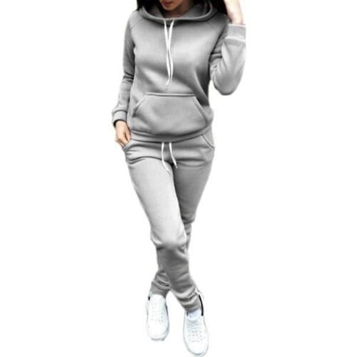 Women Casual Winter Autumn Tie Suit 2pcs Set Women Tracksuits Fleece Rope Fashion Hooded Tracksuit