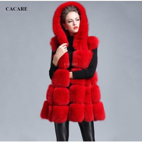 Faux Fur Vest Woman Hooded Long Fur Coat Multi-Color Choices CACARE F0143 Sleeveless Skirt Style Covered Button Streetwear