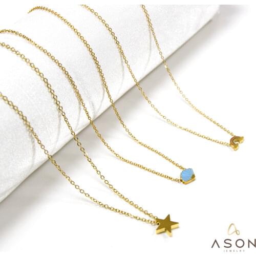 ASONSTEEL inoxidable mujer Tiny Heart Moon Star Cross Small Pendant Long Link Chains Necklaces Set Gold Women Choker babygirl