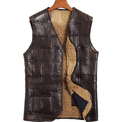 Genuine Leather Vest Men 100%Wool Fur Liner Short Coat Winter Jacket Sheepskin Vests Plus Size Chalecos Para Hombre 802 MY1574