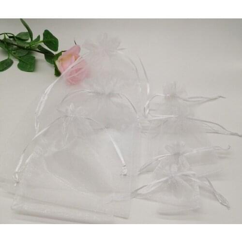 100Pcs Fashion Jewelry Display Packaging Bag White Organza Bags Gift Bags for Jewelry Wedding Christmas Drawstring Pouch 13 Size