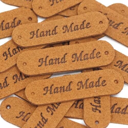 20Pcs Brown PU Leather Tags Handmade Labels For Hats Garment Sewing Tags Labels For Clothes Hand Made Crafts 45*13MM