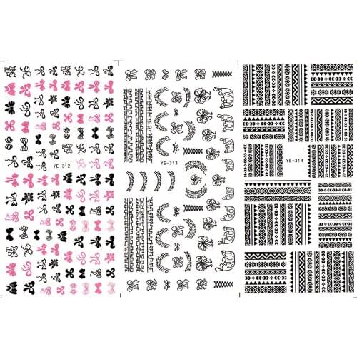 3 PACK/ LOT WATER TRANSFER DECAL NAIL ART NAIL STICKER BOW TIE FRENCH SMILE LACE YE312-314