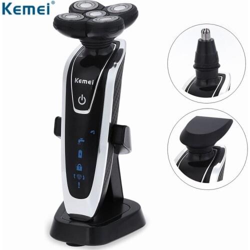 Kemei 3 in 1 Rechargeable Electric Shaver Replaceable 5 Blade Washable Electric Shaving Razor for Men Face Care Floating Heads