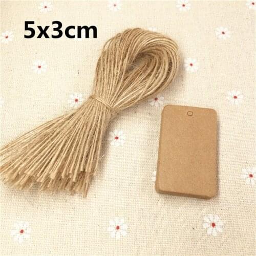 300Pcs/Lot Kraft Brown Rectangle Tag Handmade Hang Head Labels For Flower Embellishment Price Bags Paper Tags With Hemp Strings