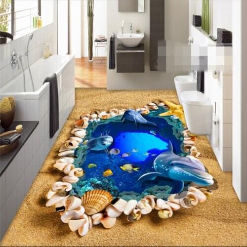 Beibehang customize 3d wallpaper pvc HD underwater world beach shells 3D three-dimensional painting Self-adhesive floor mural
