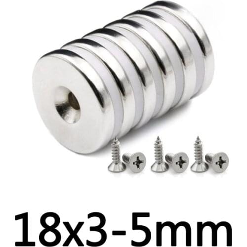 5/10/20PCS 18x3-5 mm Permanent NdFeB Strong Magnets 18*3 mm Hole 5mm Round Countersunk Neodymium Magnetic Magnet 18x3-5mm 18*3-5