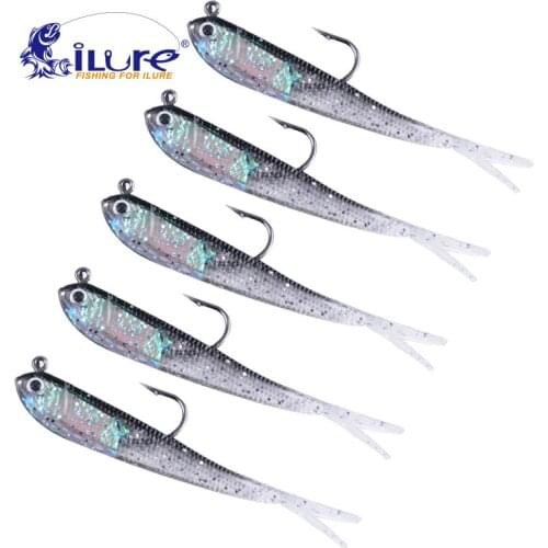 Free Shipping 20pcs/lot Soft Lure Bait 7.5cm 6g With Jig Head Hook fishing Lures Silica gel Pesca