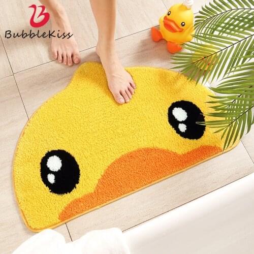 Bubble Kiss Yellow Carpet Cartoon Duck Flocking Semicircle Home Rugs Bathroom Toilet Absorbent Non-Slip Mat Door Area Rug Decor