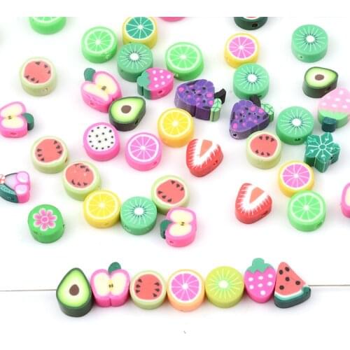 30Pcs/Lot Fruit Watermelon Lemon Apple Orange Beads Soft Clay Beads Space Beads For DIY Necklace Bracelets Jewelry Making