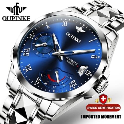 OUPINKE Top Brand Mechanical Wristwatch Luxury Sapphire Glass Automatic Watch Stainless Steel Waterproof 50M Watches Men