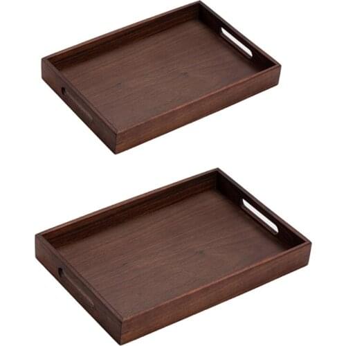 Wood Serving Tray with Handle Breakfast Sushi Snack Bread Plate Farmhouse Decor