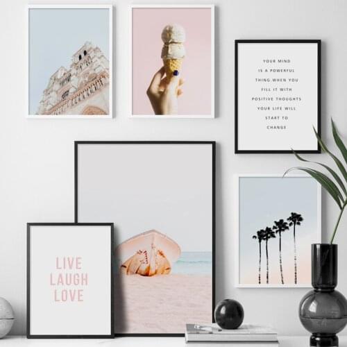 Canvas Painting Ice cream Boat Beach Coconut Tree Quotes Nordic Posters And Prints Wall Art Pictures For Living Room Decoration