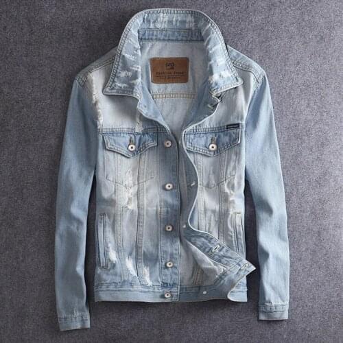 Japanese Style Classical Men Jacket Light Blue Retro Wash Simple Denim Jacket Men Cotton Coats Fashion Streetwear Hip Hop Jacket