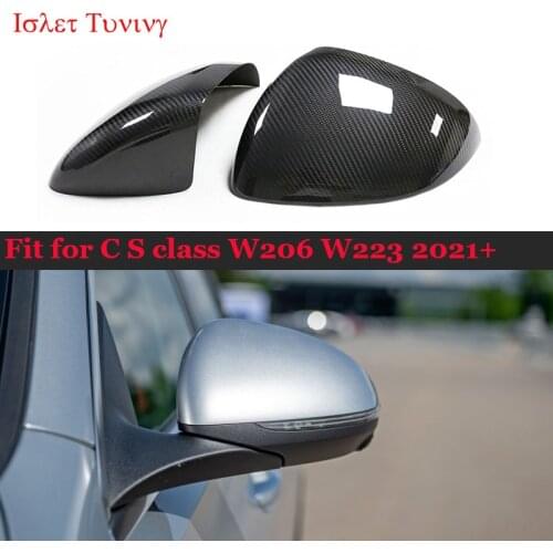 Dry Carbon Fiber W206 W223 Mirror Cover for Mercedes-benz New C S class W206 Add on Rearview Side Caps 2021 2022
