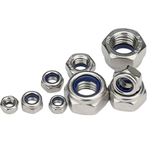 M2 M2.5 M3 M4 M5 M6 M8 M12 M14 M16 M18 M20 304 stainless Steel Nylon Insert Hex Lock Nuts A2 Hexagon Nyloc Self Locking Nut