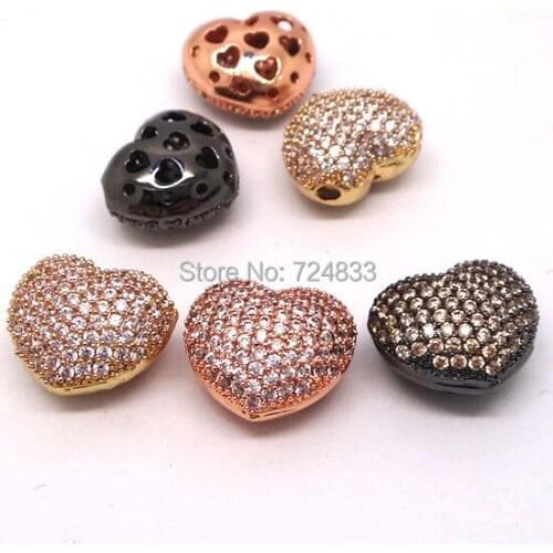 Micro Pave Zircon CZ European Charms Heart Shape Filigree Spaer Beads DIY Findings Bracelet Making Multi-color