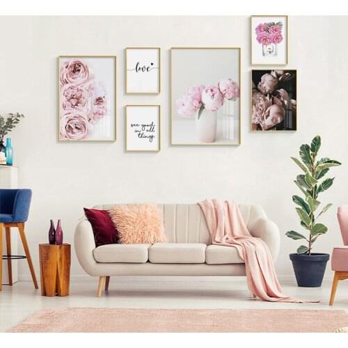 Nordic Canvas Painting Wall Art Pink Flowers Peony Perfume Posters And Prints Pictures Modern Minimalist Aesthetic Home Decor