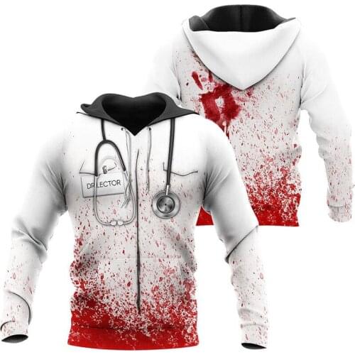 Latest doctor suit 3D full body printing fashion zipper shirt casual Sweatshirt casual Street hip hop Hoodie