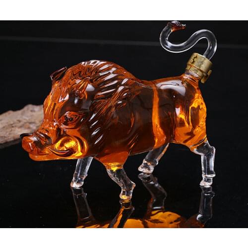 Novelty Wild boar shaped animal lead-free glass Whiskey Decanter for Liquor Scotch Bourbon DDC-211