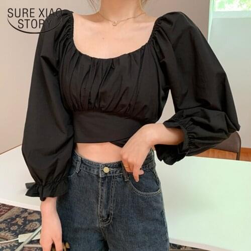 Spring New Korean Chic Long Sleeve Womens Shirt Short Slim Slash-neck Fashion Top Female Streetwear Womens Blouse Blusas 12927