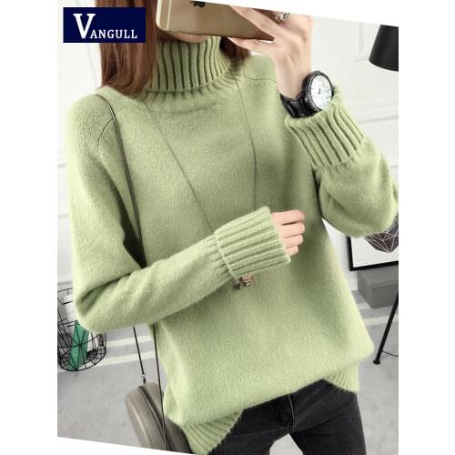Vangull Solid Knitted Turtleneck Women Sweater Long Sleeve Thick Pullovers Fashion Autumn Winter New Casual Warm Female Sweaters