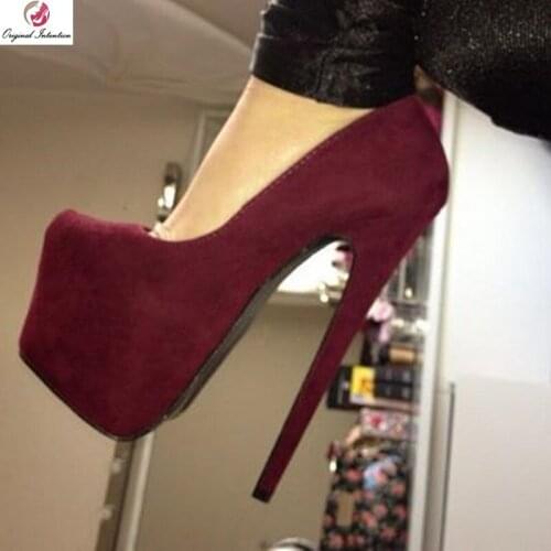 Original Intention Popular Women Round Toe Pumps Thin High Heels Shoes Woman Pumps Wine Red Shoes Woman Plus Size 4-20
