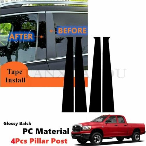 PC 4Pcs Set Fit For DODGE RAM 1500 2500 3500 2002-2008 Crew Cab Left+Right Side Window Door Trim Pillar Black Posts Piano Cover