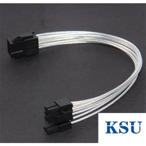 Silver plated wire 6Pin 6-pin female to PCI-E PCIe 8-pin 8Pin ( 6+2Pin ) male Power supply extension Cable Cord 50CM