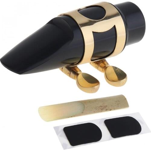 Durable Black Soprano Saxophone Mouthpiece with Cap & Clip & Reed & 2Pcs Teeth Pad