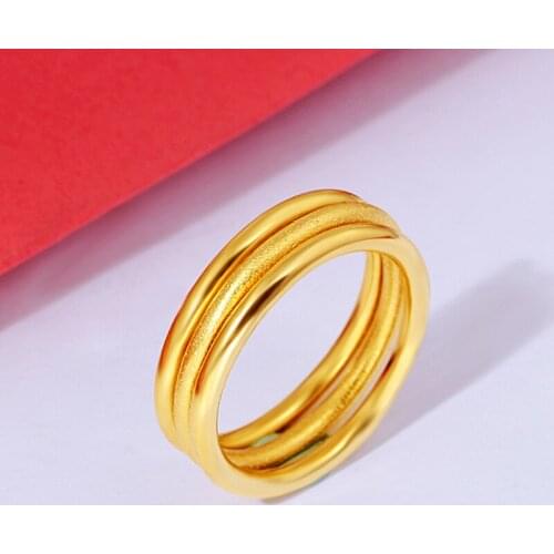 Simple Style Women Men Lover Couple Ring Yellow Gold Filled Solid Smooth Ring Band Gift 1pcs