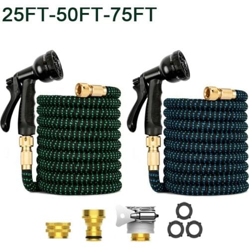 25Ft-75Ft Expandable Garden Hose Pipe Upgraded Double Latex High Pressure Car Wash Hose Leak Proof Water Hose With Spray Gun