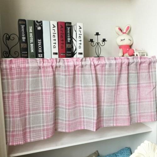 Pink short kitchen curtain plaid curtain