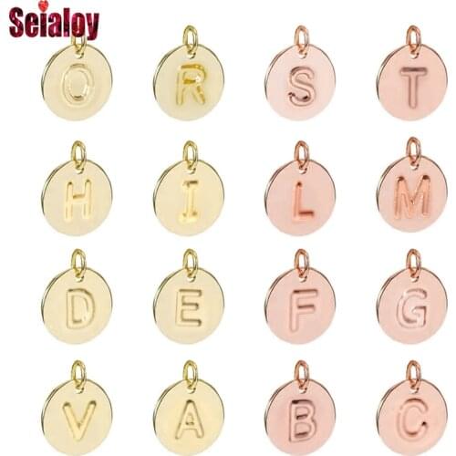 Seialoy Golden Letters Dangle Charm Round Pendant Fit Original Bracelet & Necklace Diy Name Initials Charm Jewelry Accessories