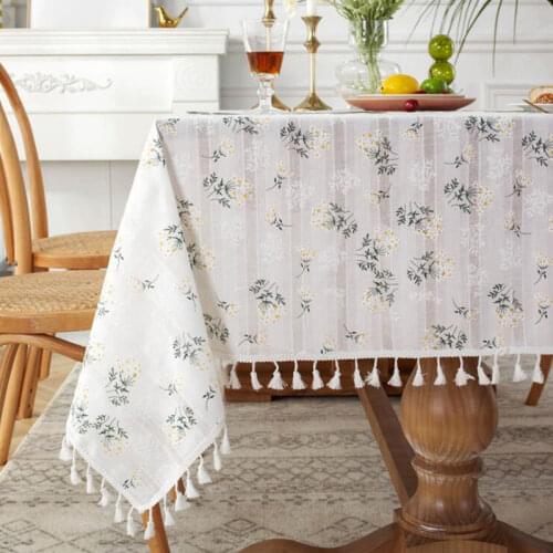 Korean Cotton Linen Tablecloth Garden Style Small Yellow Lace Cloth Rectangular Printing Picnic Cloth Table Decoration