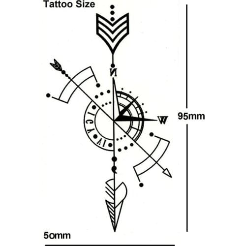 Compass Arrow Tattoo Waterproof Temporary Tatoo Fake Tattoo Sticker Cute Small Element Sticker For Kid Girl Man Woman