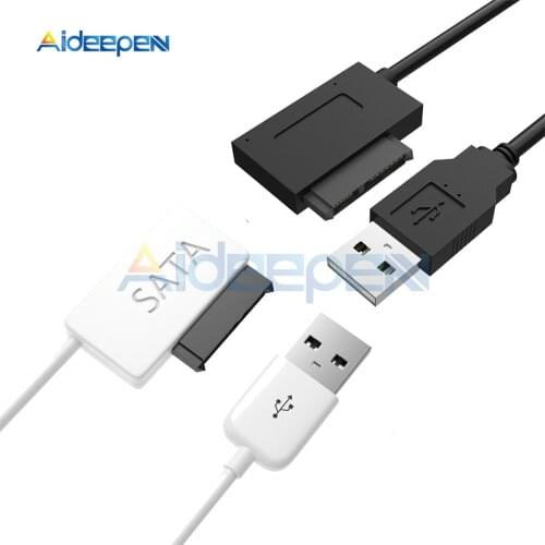 USB 2.0 to Mini Sata II 7+6 13Pin Adapter Converter Cable for Laptop CD/DVD ROM Slimline Drive 35cm Black White Color